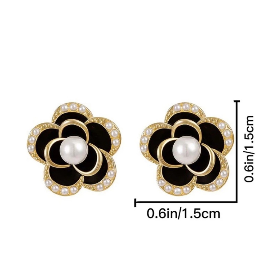 Elegant Black and Gold Floral Earrings - Picture 3 of 4